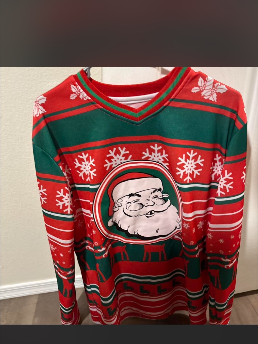 Carbon Red & Green Santa V-Neck Sweater